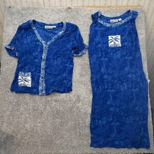 Mirror Image Vintage Y2K Rayon 2 Piece Dress 1X Crinkle Resort Boho Beach Palm